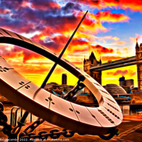 Buy canvas prints of Tower bridge sundial with fun effect by Ann Biddlecombe