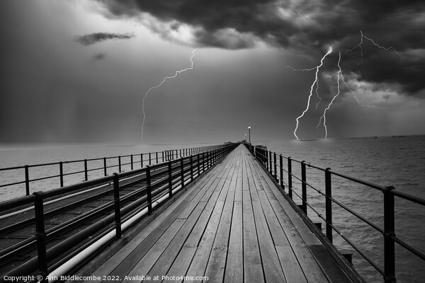 Storm over Southend on Sea pier Picture Board by Ann Biddlecombe