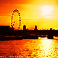 Buy canvas prints of London Eye cityscape with flame effect by Ann Biddlecombe