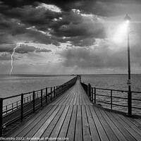 Buy canvas prints of Southend on Sea pier as the storm comes in in black and white by Ann Biddlecombe