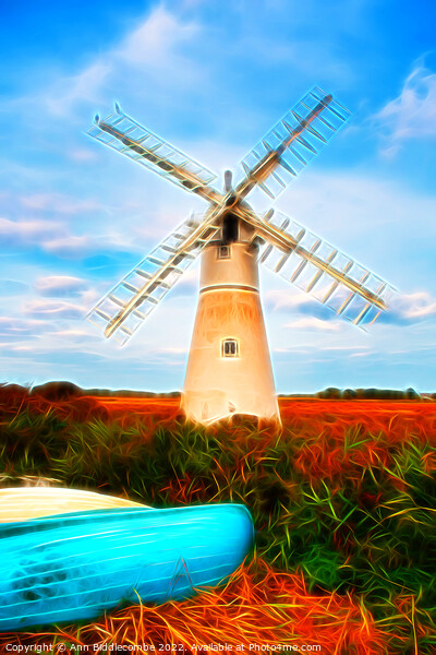 Artistic view of Windmill in the Norfolk broads Picture Board by Ann Biddlecombe
