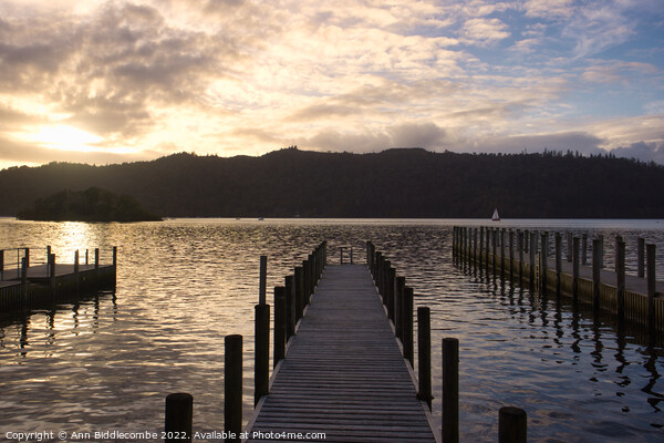 sunset over lake Windermere  Picture Board by Ann Biddlecombe
