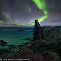 Buy canvas prints of Northern lights over Dunure Castle by Ann Biddlecombe