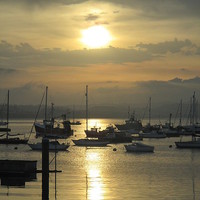Buy canvas prints of  Brixham boats by sunset by Ann Biddlecombe