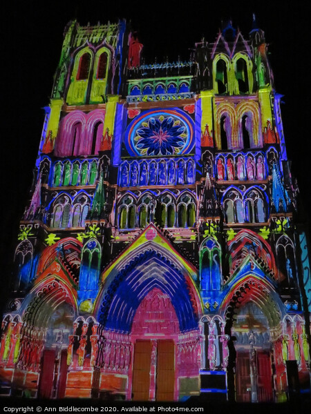 outdoor church lit up with colour Picture Board by Ann Biddlecombe