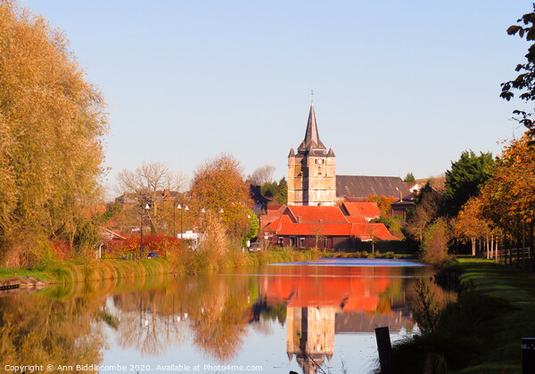 Cappy church reflections on the canal Picture Board by Ann Biddlecombe