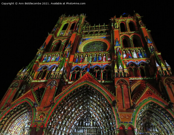 Disguised in colorful lights is Amiens Cathedral Picture Board by Ann Biddlecombe