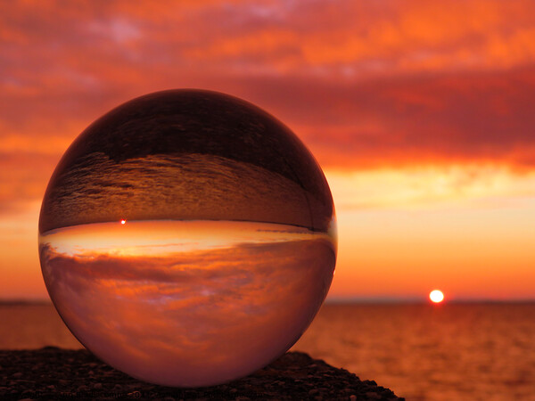 Orange sky at night through sphere Picture Board by Ann Biddlecombe