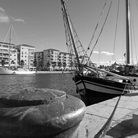 Buy canvas prints of A black and white view of an old sailing boat in t by Ann Biddlecombe