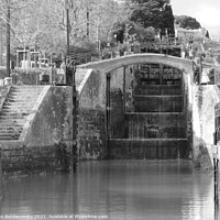 Buy canvas prints of View up the locks on the Canal Du Midi in Black an by Ann Biddlecombe