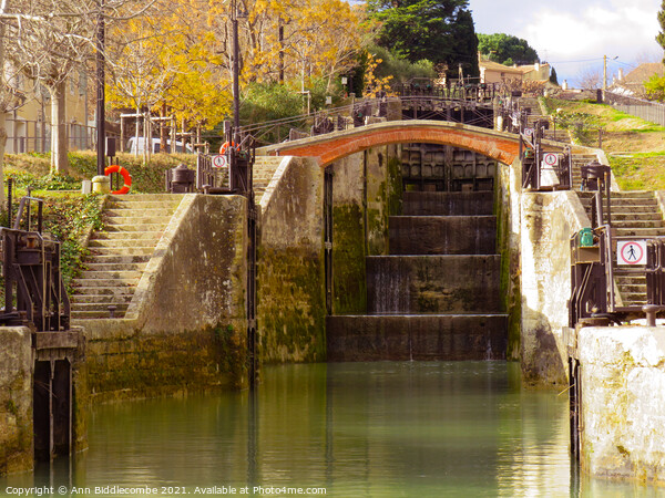 View up the locks on the Canal Du Midi at Beziers Picture Board by Ann Biddlecombe