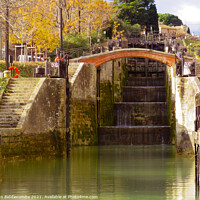 Buy canvas prints of View up the locks on the Canal Du Midi at Beziers by Ann Biddlecombe