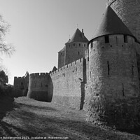 Buy canvas prints of Black and White of the outer wall of the Medieval  by Ann Biddlecombe