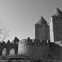 Buy canvas prints of Medieval Town in Carcassonne in Black and White by Ann Biddlecombe