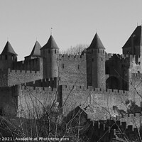 Buy canvas prints of The Medieval Town of  Carcassonne in Black and Whi by Ann Biddlecombe