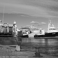 Buy canvas prints of Black and white French fishing boats in Sete by Ann Biddlecombe