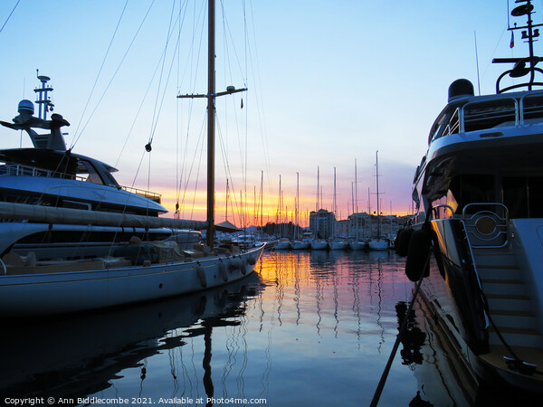  Sunset behind the boats in Cannes Picture Board by Ann Biddlecombe