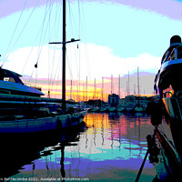 Buy canvas prints of A posterized sunset behind the boats in Cannes by Ann Biddlecombe