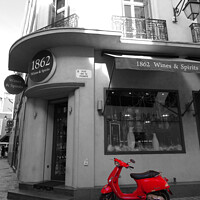 Buy canvas prints of Portrait Red Vespa in Cannes by Ann Biddlecombe