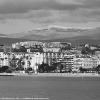 Buy canvas prints of Monochrome A view of the Carlton hotel in Cannes by Ann Biddlecombe