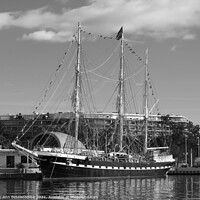 Buy canvas prints of Monochrome Tall ship by Ann Biddlecombe