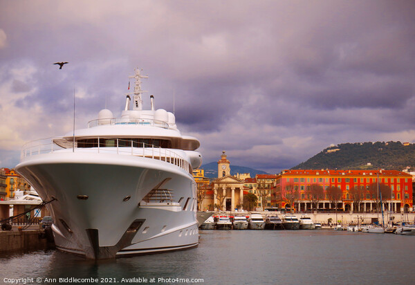 Super yacht in Nice Marina Picture Board by Ann Biddlecombe
