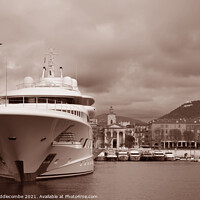 Buy canvas prints of Old monochrome super yacht in Nice Marina by Ann Biddlecombe