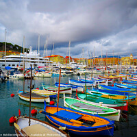 Buy canvas prints of Pretty colorful boats in Nice marina by Ann Biddlecombe