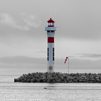 Buy canvas prints of Lighthouse at Cannes with monochrome background by Ann Biddlecombe