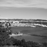 Buy canvas prints of View of Port de la Napoule in Monochrome by Ann Biddlecombe