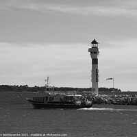 Buy canvas prints of Cannes ferry to the islands in monochrome by Ann Biddlecombe