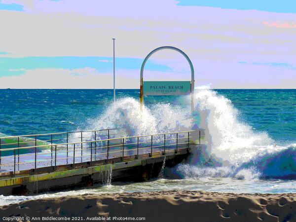 Posterised Windy day on Palais Beach in Cannes Picture Board by Ann Biddlecombe