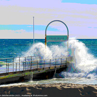 Buy canvas prints of Posterised Windy day on Palais Beach in Cannes by Ann Biddlecombe