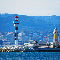 Buy canvas prints of Helicopter landing next to Lighthouse by Ann Biddlecombe