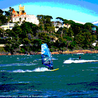 Buy canvas prints of Posterized Windsurfer at Palm Beach by Ann Biddlecombe