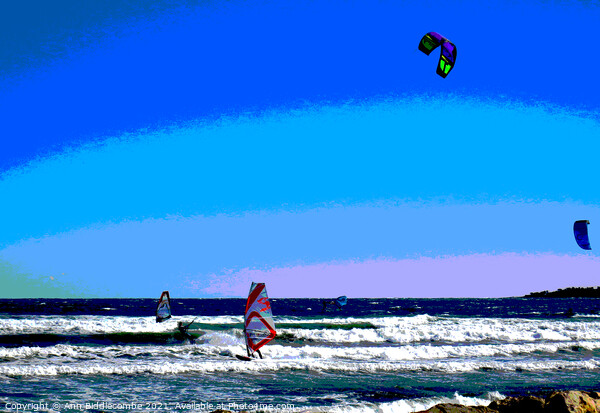 Posterized Windsurfers and Kite surfers  at Palm B Picture Board by Ann Biddlecombe