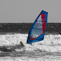 Buy canvas prints of Selective color windsurfer by Ann Biddlecombe