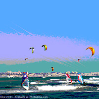 Buy canvas prints of Posterized windsurfers and kite surfers  by Ann Biddlecombe
