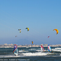 Buy canvas prints of  kite surfers and windsurfers  by Ann Biddlecombe