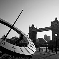 Buy canvas prints of London bridge and sundial in monochrome by Ann Biddlecombe