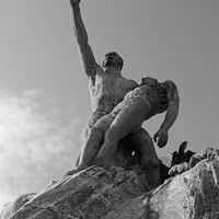 Buy canvas prints of Statue over the harbor in Marseille in monochrome by Ann Biddlecombe