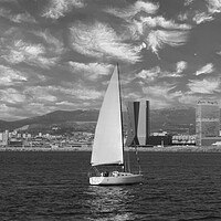 Buy canvas prints of lone sailing boat on the coast of Marseille in mon by Ann Biddlecombe