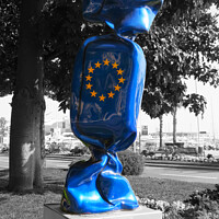 Buy canvas prints of EU bonbon in cannes with selective color and monoc by Ann Biddlecombe