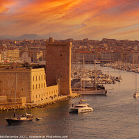 Buy canvas prints of Red sky in Marseille  by Ann Biddlecombe