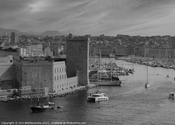 Red sky in Marseille  in monochrome - black and wh Picture Board by Ann Biddlecombe