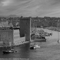 Buy canvas prints of Red sky in Marseille  in monochrome - black and wh by Ann Biddlecombe