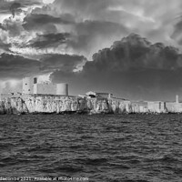 Buy canvas prints of The Chateau d'If  under stormy skys in monochrome by Ann Biddlecombe