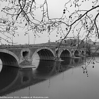 Buy canvas prints of Black and white, Pont-Neuf bridge over the Garonne river in Toulouse  by Ann Biddlecombe