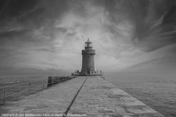 Guernsey Lighthouse in black and white Picture Board by Ann Biddlecombe