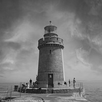 Buy canvas prints of Close up of Guernsey Lighthouse in black and white by Ann Biddlecombe